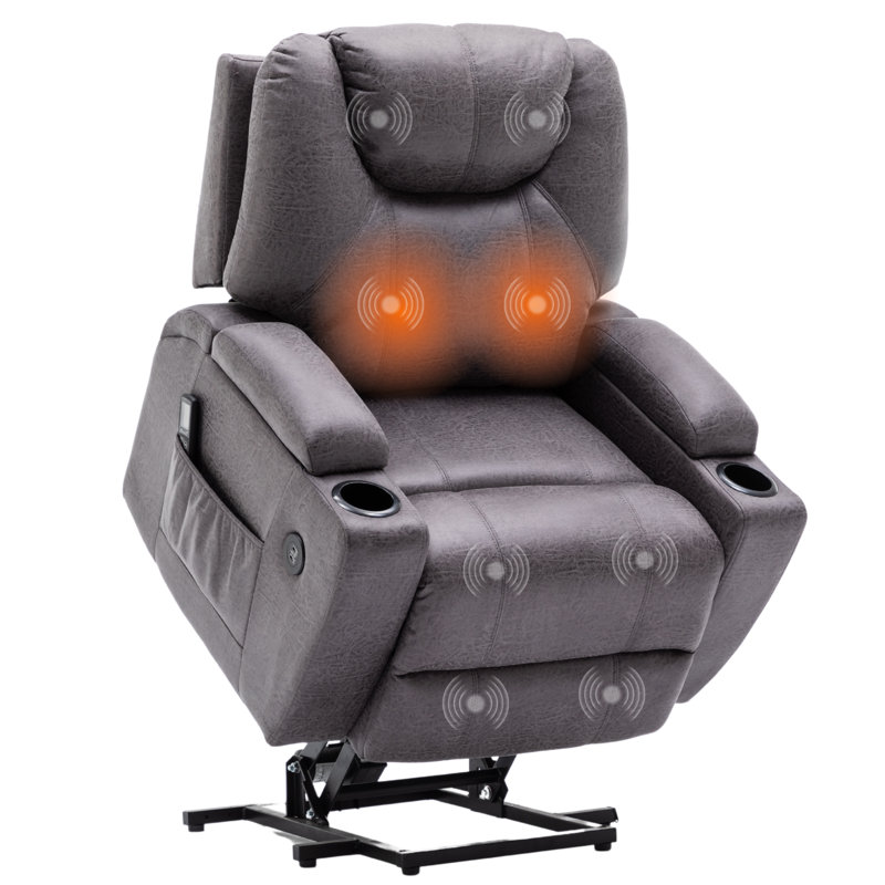 Jayace Upholstered Lift Assist Power Recliner, Gray