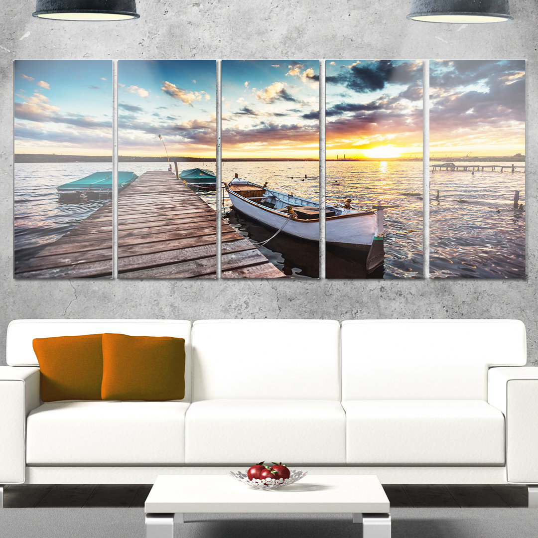" Boats And Jetty Under Dramatic Sky " 5 - Pieces Design Art
