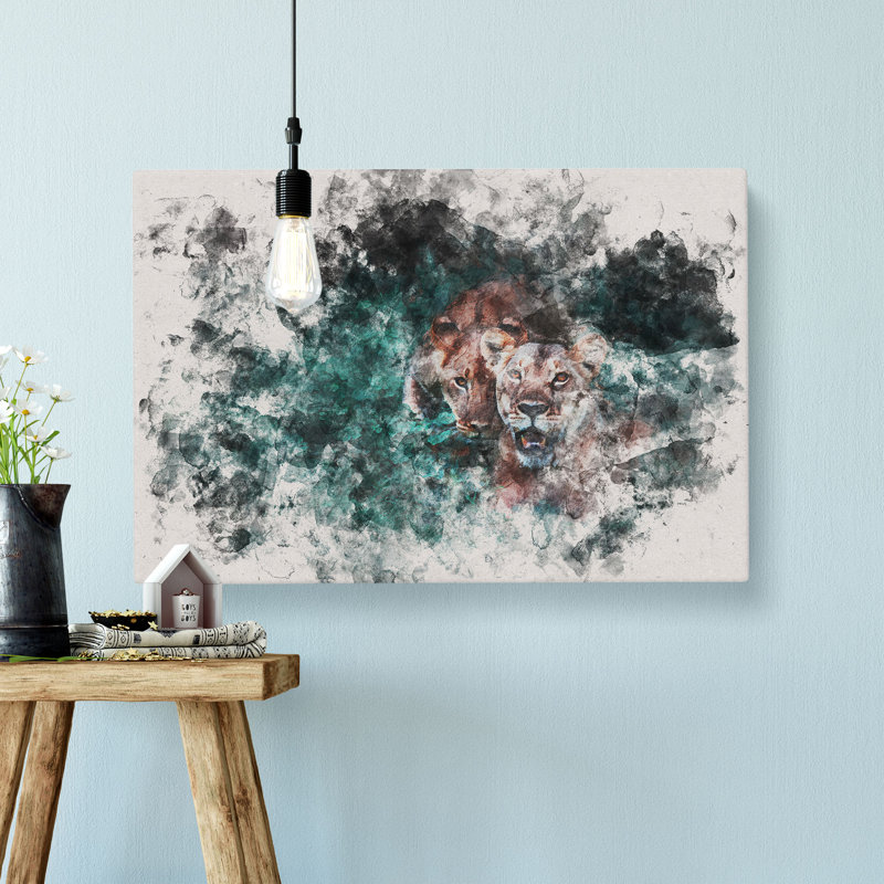 Two Lions In The Shadows - Wrapped Canvas, 35cm H x 50cm W x 3cm D