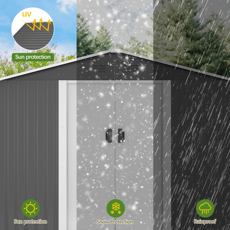 8 ft. W x 6 ft. D Tool Storage Outdoor Storage Shed with  with Floor, Lockable Sliding Doors and Vents, Light Gray