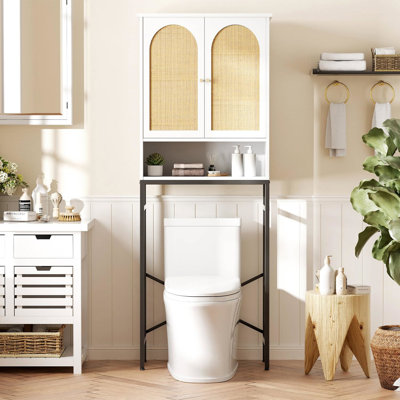 Rattan Toilet Storage Cabinet With Metal Stand