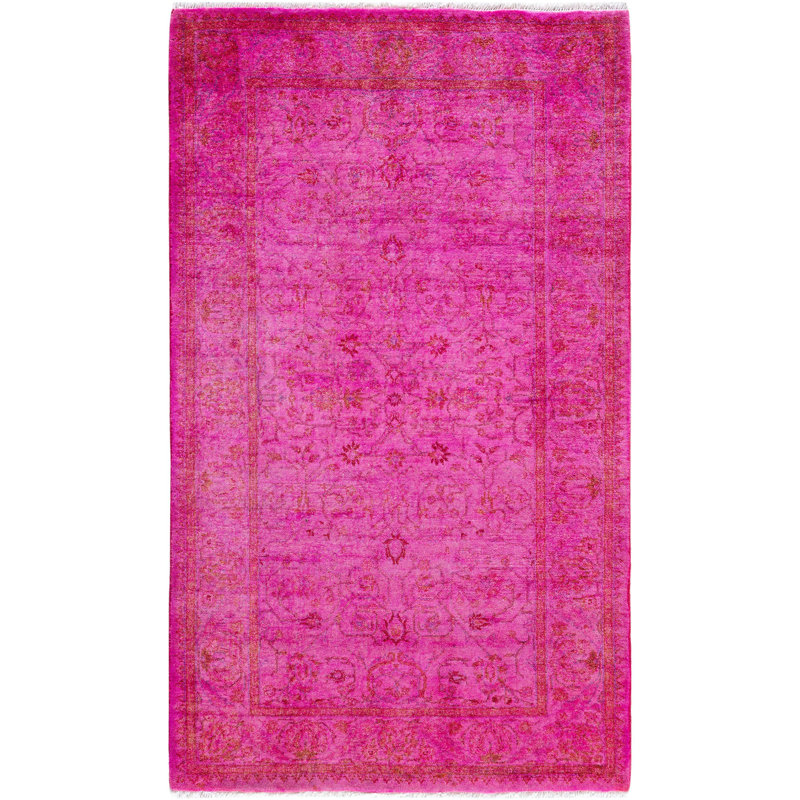 Tapis unique noué à la main rose de 3 pi 1 po x 5 pi 4 po Rachal