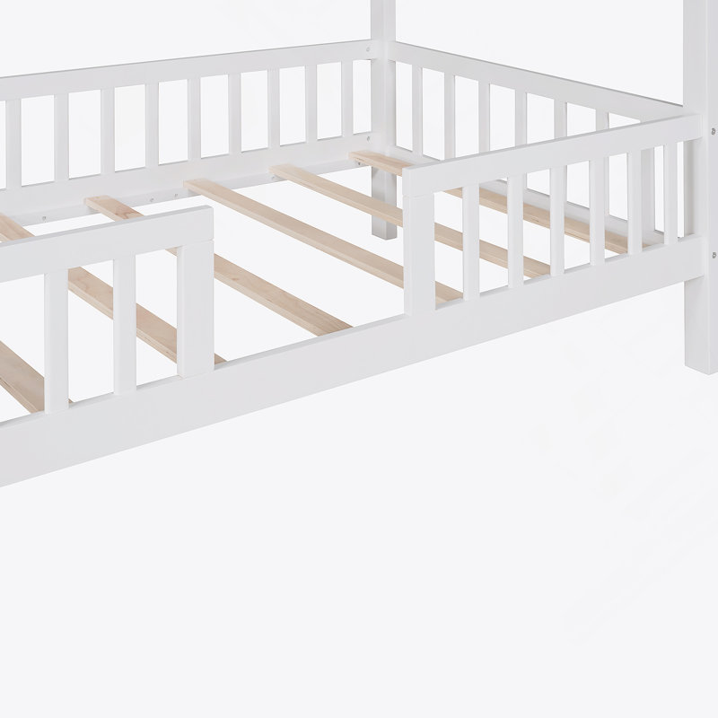 Lit simple en bois avec clôture, blanc, Blanc