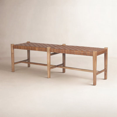 Welham Ursulina Solid Wood Woven Leather Bench
