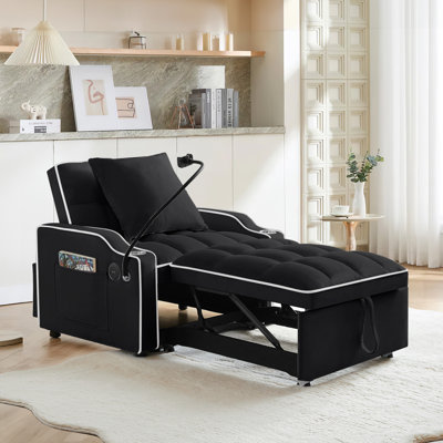 Convertible 3-in-1 Sofa Armchair, Adjustable Sleeper Chair with Pullout Bed, Single Lounger Futon Chair Bed with Side Pockets for Living Room