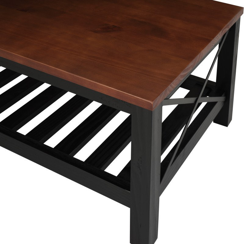 Solid Wood Coffee Table with Storage, Black