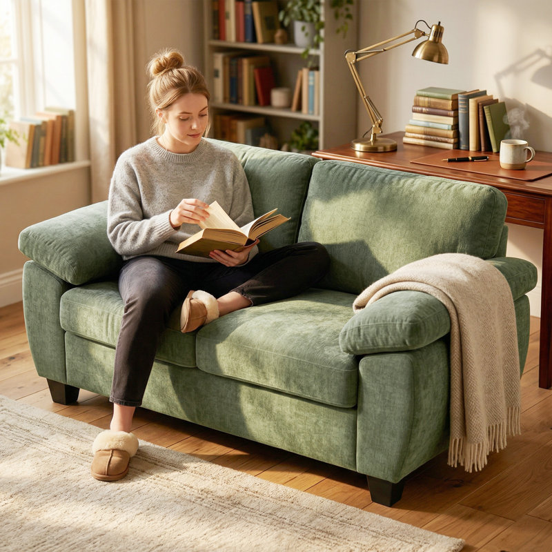 2 Seater Chenille Sofa, Green