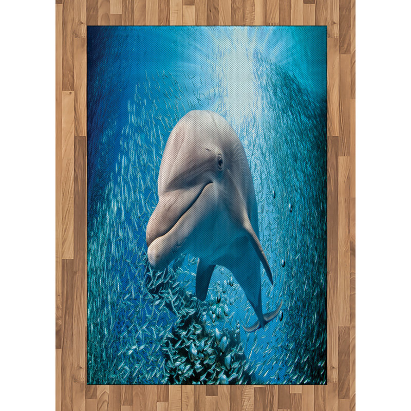 Sea Animals Fish High Density Long Fiber Poly Threads Decorative Area Rug Carpet, Rectangle 4' x 5'8"