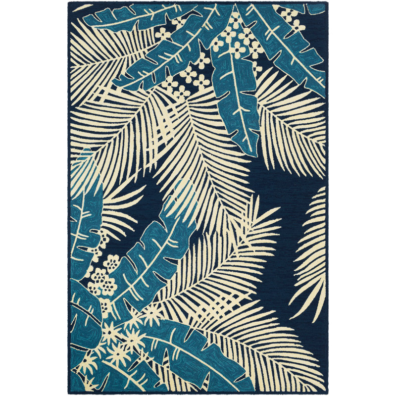 Tapis intérieur / extérieur bleu marine / bleu / crème crocheté à la main Vandorn, Rectangle de 9 pi x 12 pi
