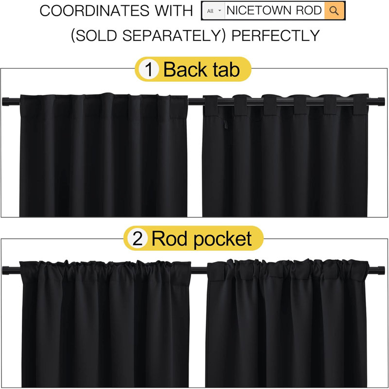 Blackout Curtains for Living Room, Thermal Insulated Solid Window Panels, Room Darkening Drapes for Bedroom/Kitchen, 2 Pieces