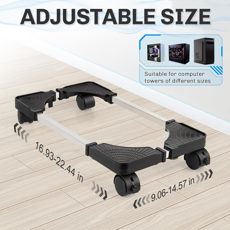 Mobile CPU Stand Adjustable Computer Tower Stand With 4 Casters, Black