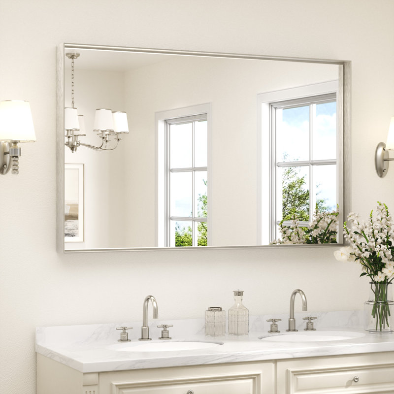 Rectangle Bathroom Vanity Mirror with Aluminum Frame and Tempered Glass, 48" x 30", Nickel