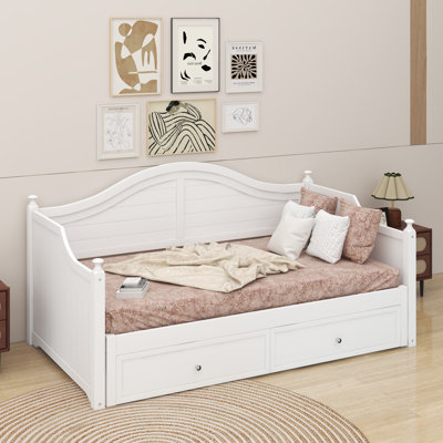 Twin Size Wood Daybed Extended Bed With Storage Drawers Wooden Sofa Bed For Living Room Guest Room