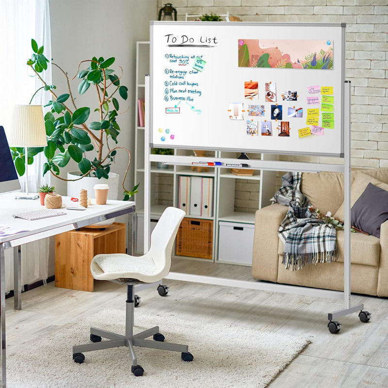 Large Rolling White Board Easel On Wheel, Maxtek 48X32 Inches Double-Sided Mobile Whiteboard, Reversible Magnetic Dry Erase Board Easel Standing Whiteboard On Wheels For Home Office Classroom