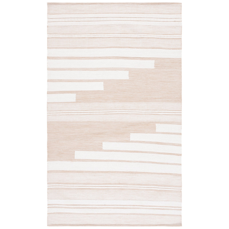 Ivory and Tan 8' x 10' Flat Woven Wool Rug