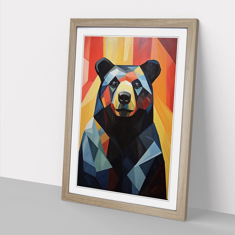 Bear Cubism Art - Framed Print, 64cm H x 46cm W, Oak Framed