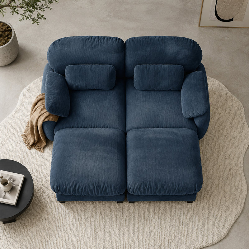 Canapé modulaire en chenille 2 places avec repose-pieds mobile Gailey, sièges profonds, coussins lombaires et coussins en forme de nuage