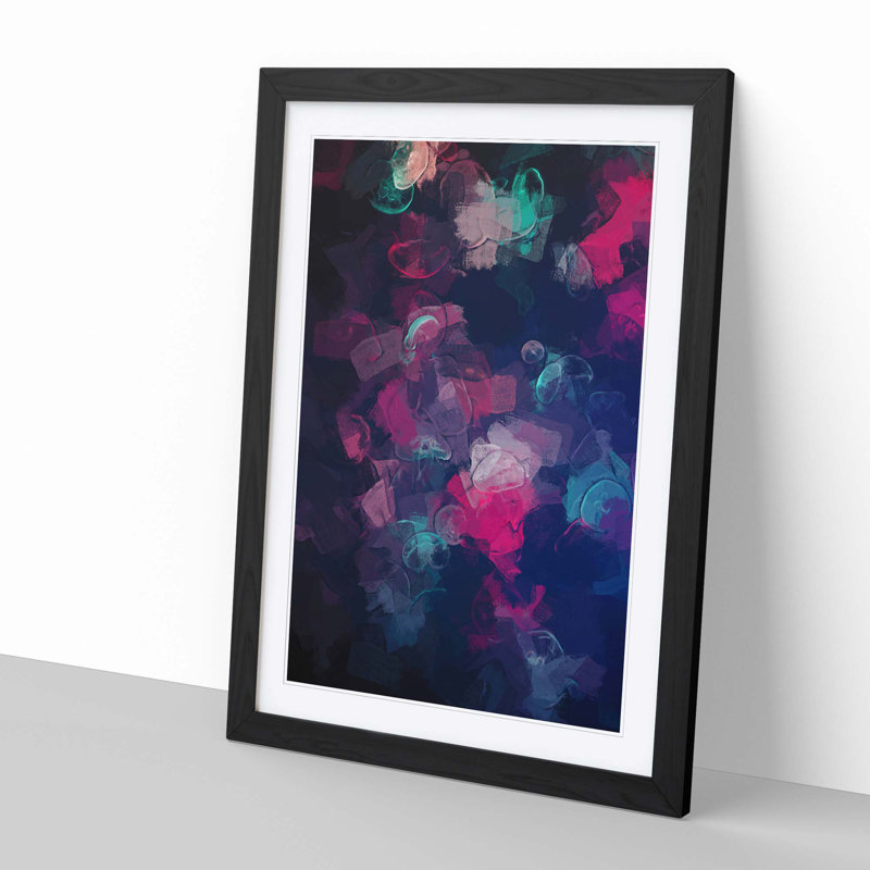 Many Jellyfish in Abstract - Framed Print, 50cm H x 35cm W x 2cm D, Black