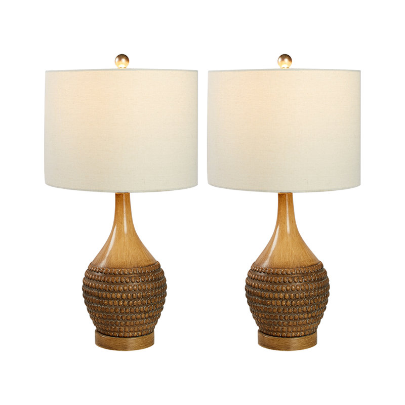 Feil 24.75" Table Lamp Set with USB, Oak
