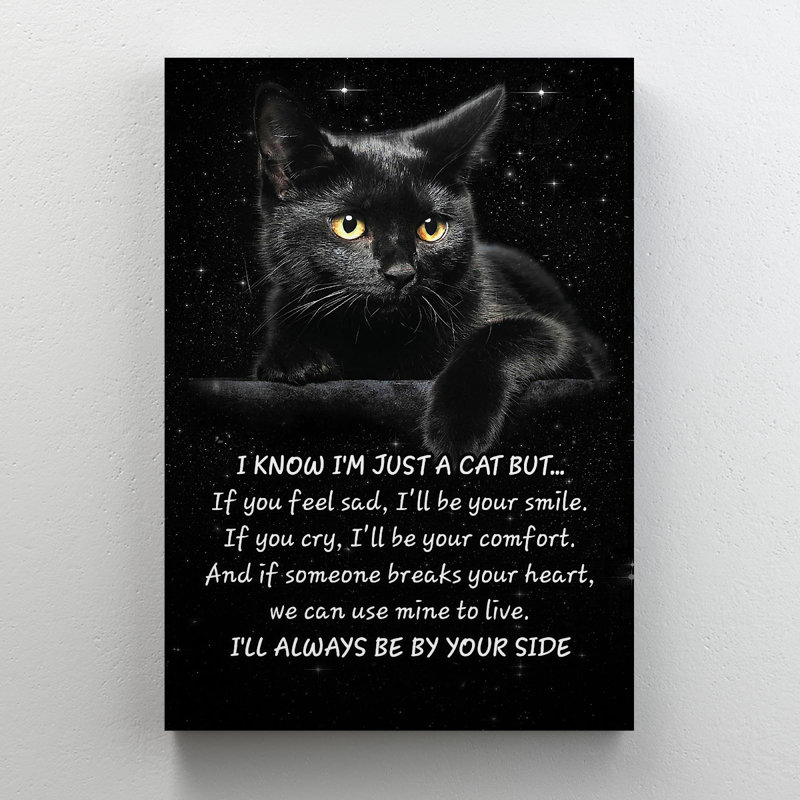Chat noir sur fond noir - I Know I'm Just A Cat - 1 pièce, impression d'art graphique rectangulaire sur toile tendue