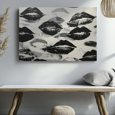Black And White Kiss Prints Canvasbold Monochrome Lip Pattern Art Wall Art Canvas Ready To Hang Gallery Wrapped Home Decor Modern Design