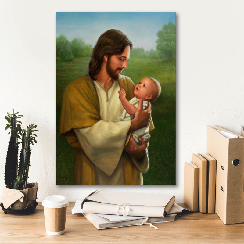 «Jesus and Baby» par David Lindsley, art mural sur toile, H 26 po x l 18 po x P 0,75 po