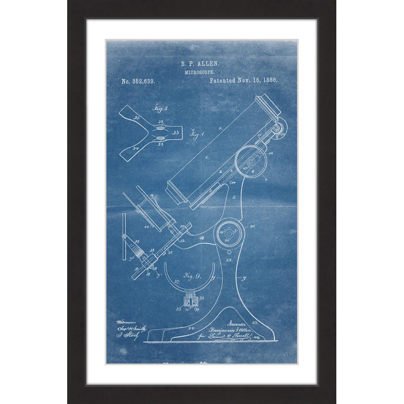 Microscope 1886 Blueprint Framed Canvas Print