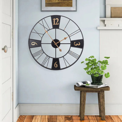 Horloge murale vintage de 60 cm (23,62 po) au style industriel et silencieux, idéale pour le salon, l'entrée, la chambre, le bureau ou un restaurant.