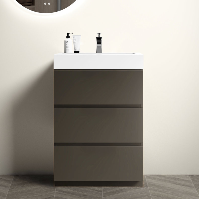Bathroom Sink Cabinet In Gray - , Ergonomic, Silent Vanity Drawer, Large Capacity, White, 25", Gray