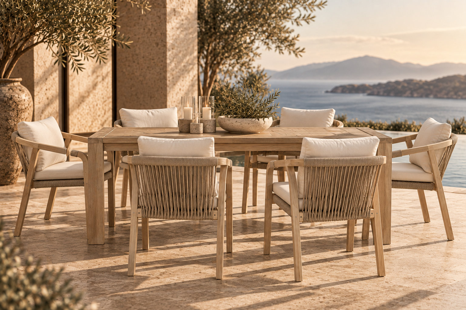 Joly 71" Acacia Patio Dining Set, Beige