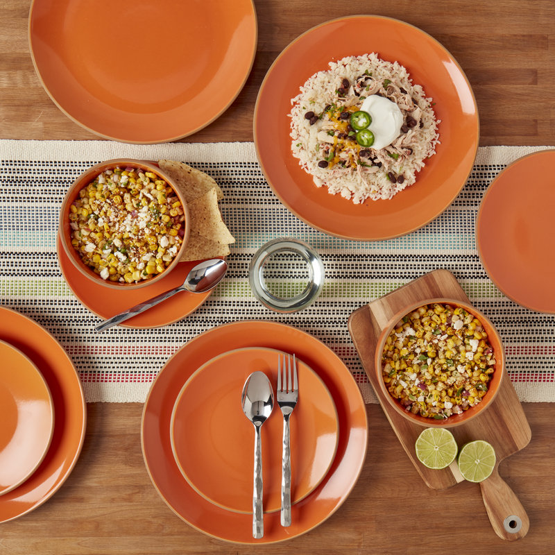 Infuse 12-Piece Orange and White Ceramic Dinnerware Set, Service for 4