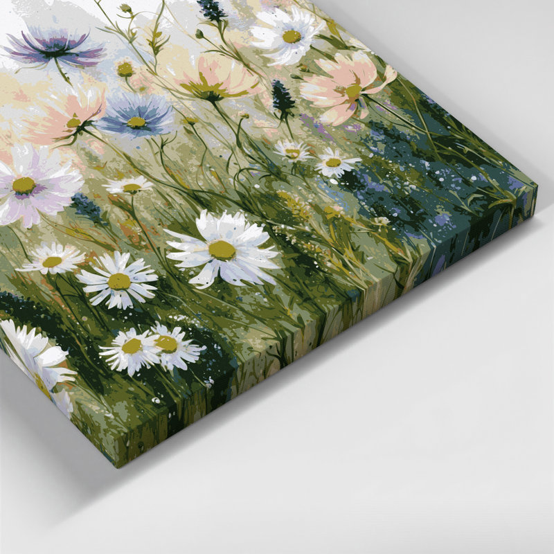 Farm Meadow Flowers Grey Canvas Wall Art