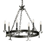 Veranda 6 - Light Candle Style Wagon Wheel Chandelier with Wrought Iron Accents
