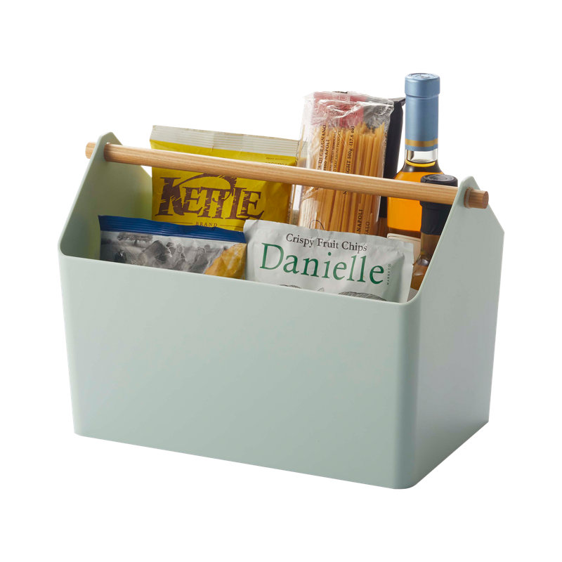 Rangement Yamazaki avec poignée en bois, menthe