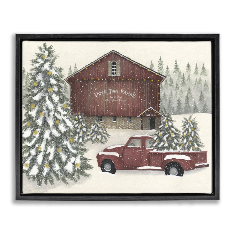 Cadre flottant Winter Pine Tree Farm, design par Linda Spivey, Cadre flottant noir de jais, H 17 po x l 21 po
