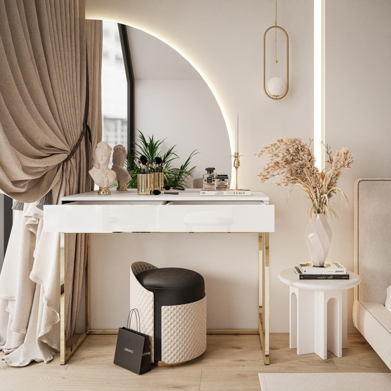 Darlita Dressing Table with Mirror, White/White