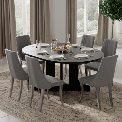 7 Pieces Modern Farmhouse Natural Round Dining Set with Mid-Century High Back Dining Chair Set for 6