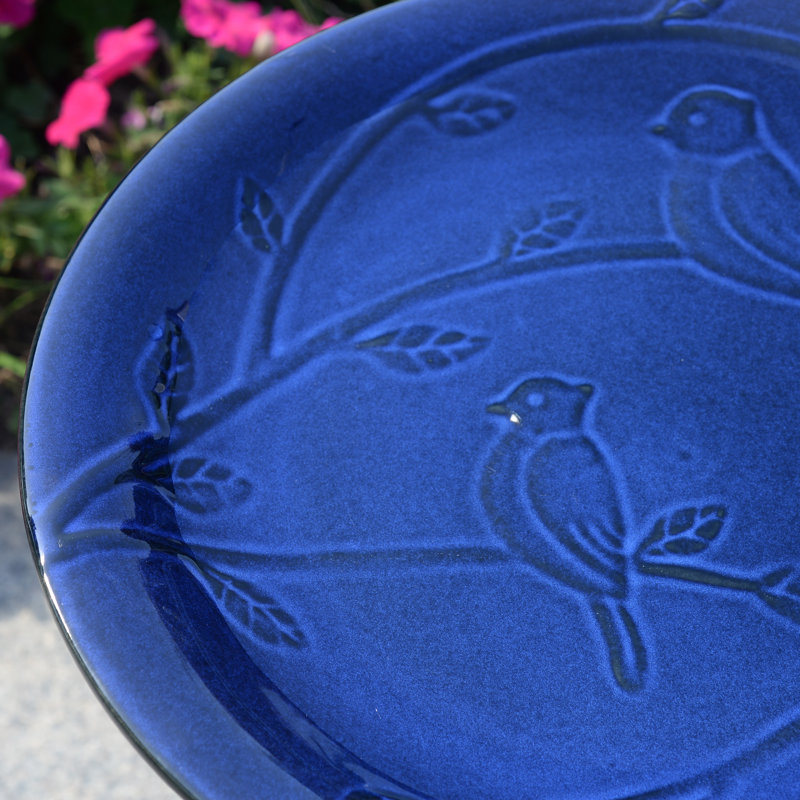 Ceramic / Porcelain Sundial Birdbath, Blue