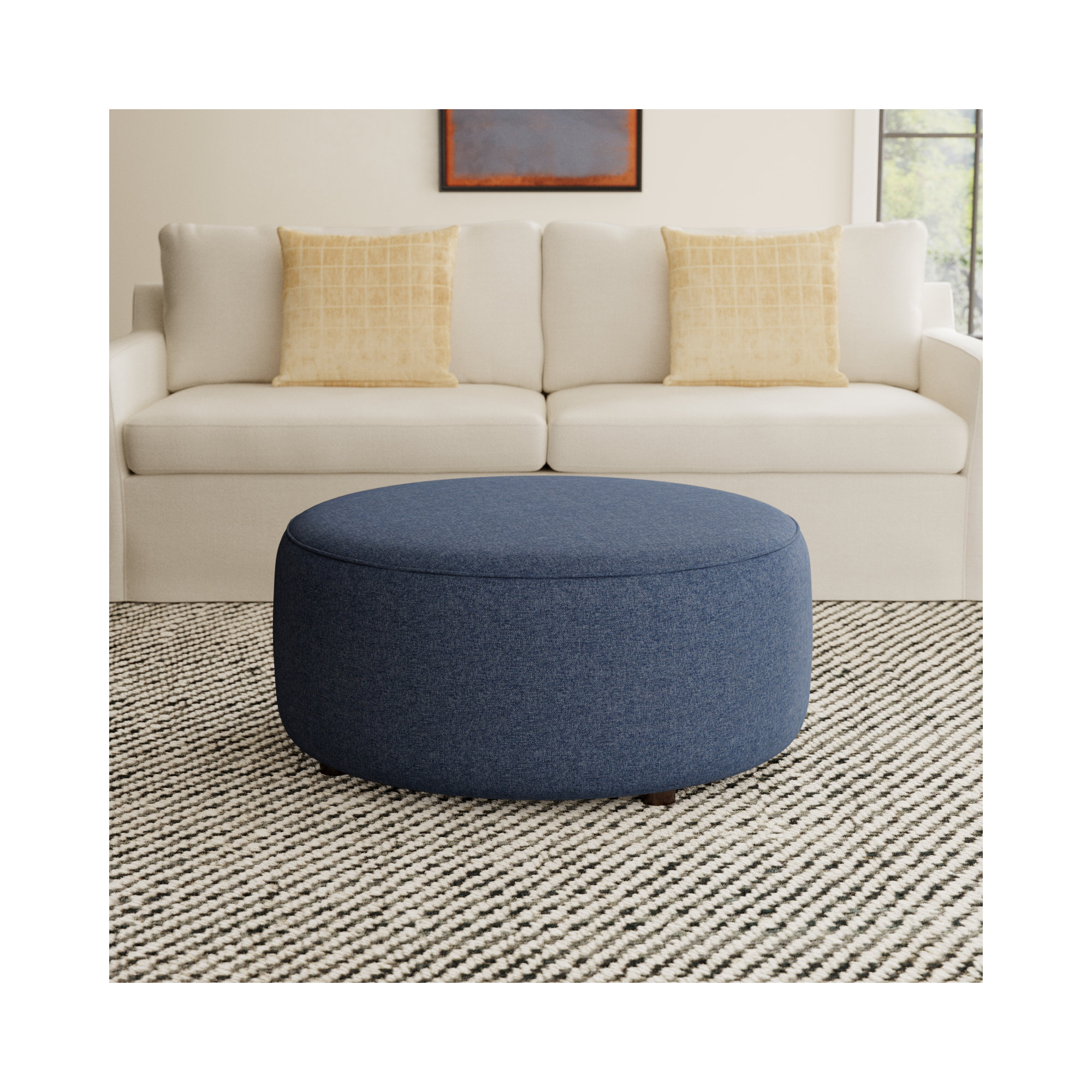 Murano Upholstered Ottoman, Hero Indigo