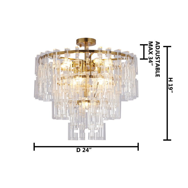This Exquisite Chandelier Is In An Antique Bronze Finish. The Frame Is Made Out Of Metal, And It Comes With Clear Acrylic Hanging Links. The Rod Link Can Be Adjustable. You Can Create A Timeless Feel While Using Modern Forms