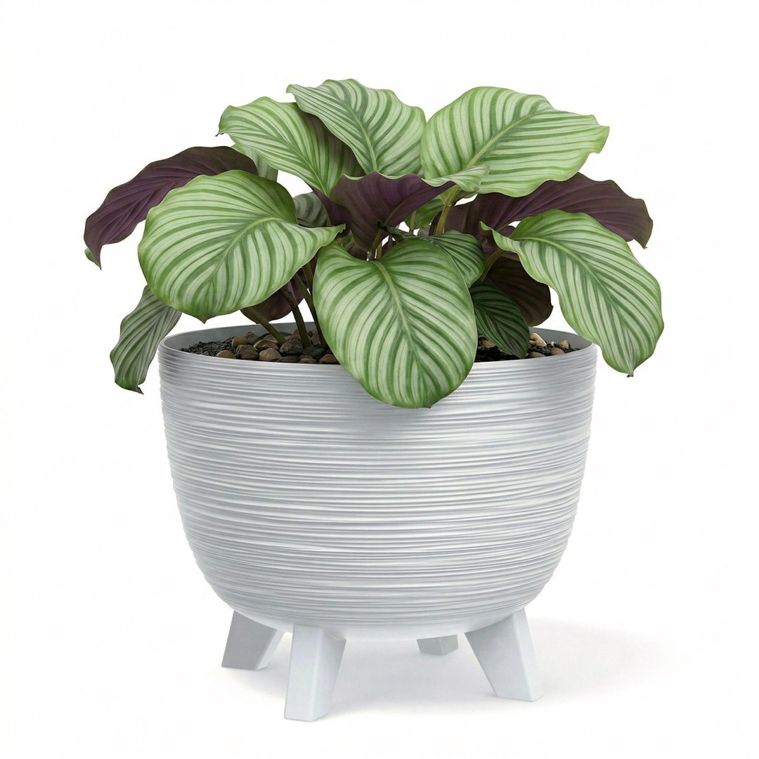 White Plant Pot with Legs, 29 cm - Weather Resistant Indoor & Outdoor Planter - Modern Textured Flower Pot for Living Room, Garden & Patio