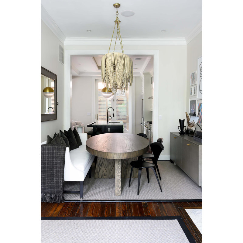 Medium Oval Leather Fringe Chandelier, 24'' H X 55'' W X 23'' D