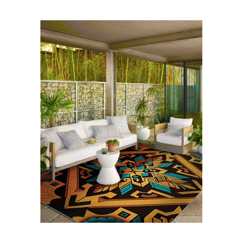 Yellow Striped Patterned Woven Base Washable Rug, Square 3'3" Rug Pad Included