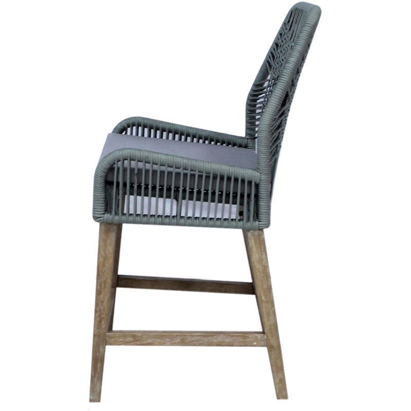 De 2 tabourets à hauteur de comptoir, rembourrés de mousse, gris, délavé, coussin de siège gris, plateforme stable pour les pieds, ambiance bord de mer