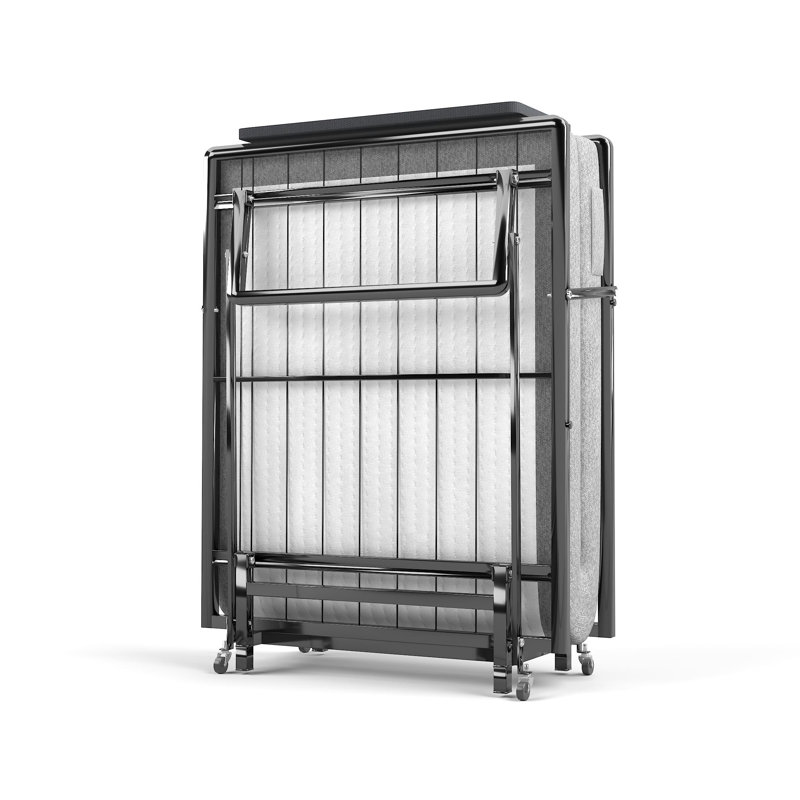 Metal Folding Bed Frame With Foam Mattress Of Pockets, Easy Storage And Movable With 4 Castors