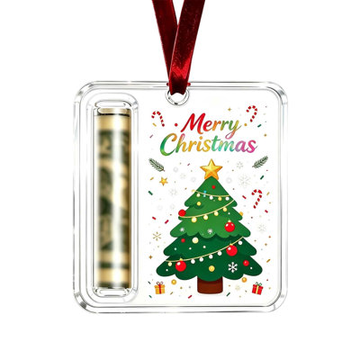 Christmas Decor Christmas Cash Money Ornament. Clear Acrylic Money Keeping Hanging Pendant With Festive Print . Xmas Tree Decor For Holiday Money Gift