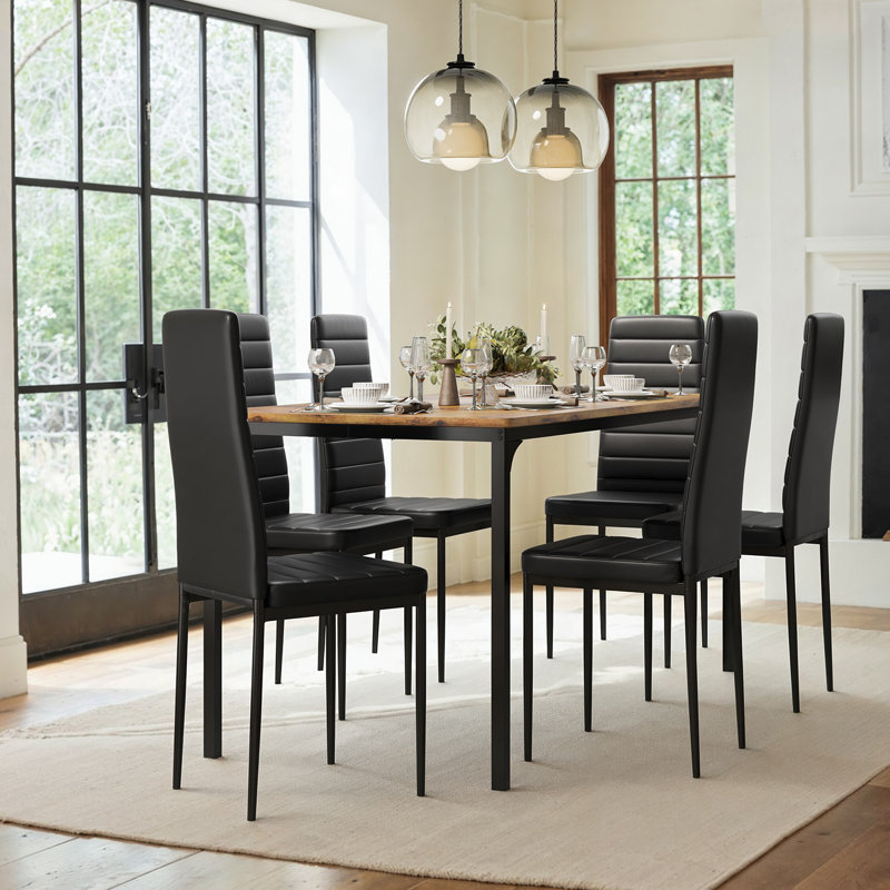Ensemble de salle à manger moderne en bois et métal 7 pièces pour cuisine et salle à manger, Brun