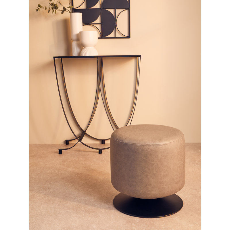 Alison 40cm Wide Faux Leather Round Solid Colour Standard Ottoman, Muted Ash