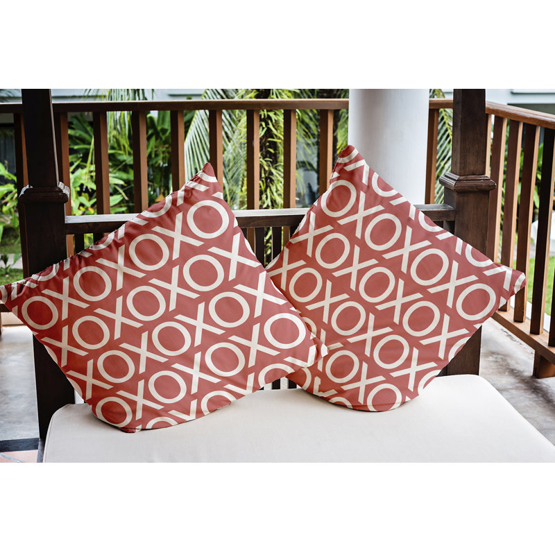 Valentine's Day Outdoor Reversible Throw Pillow, 16" x 16", Coral
