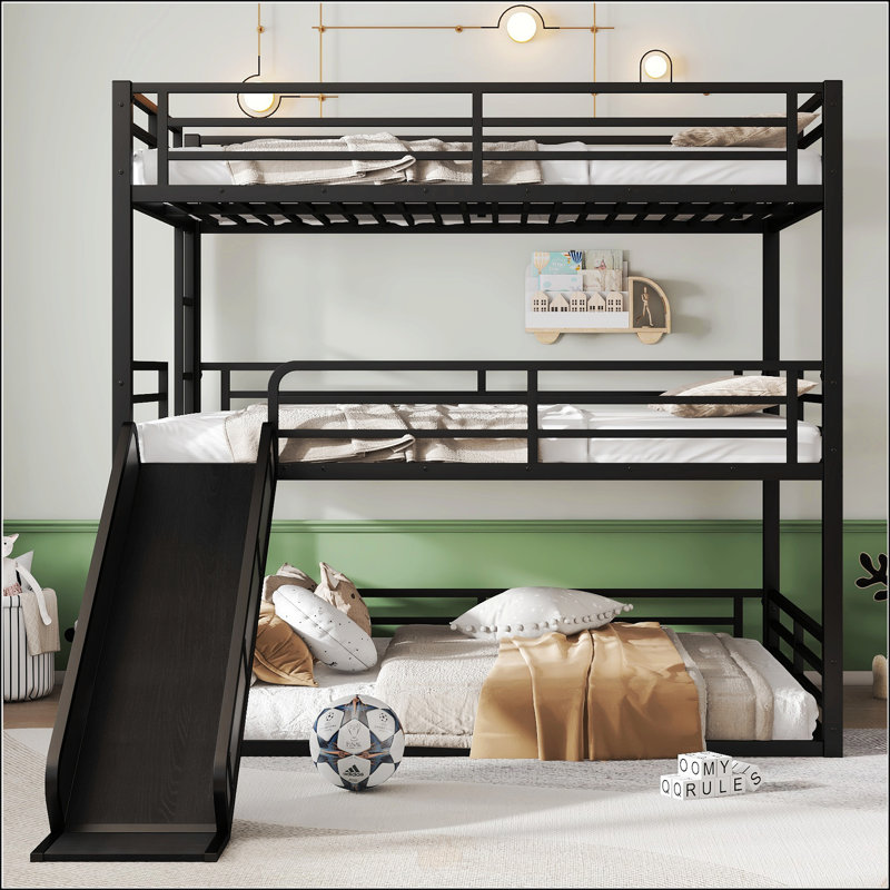 Bunk Bed With Slide, Queen Over Queen Over Queen